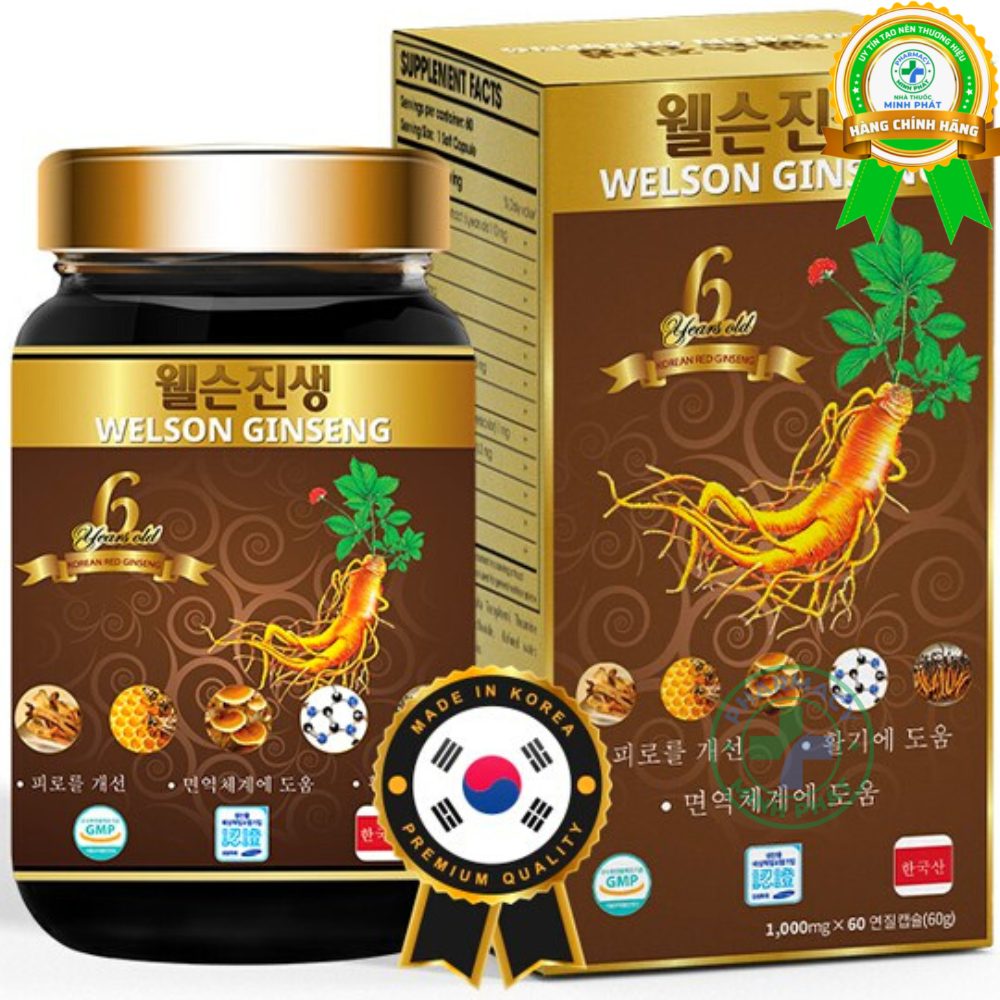 Thực phẩm bảo vệ sức khỏe viên hồng sâm bồi bổ sức khỏe Welson Ginseng (Lọ 60 viên)